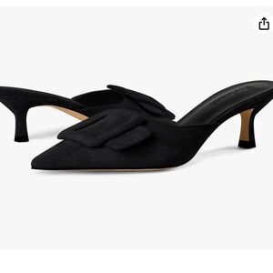 Fericzot Mule Pointed Toe Kitten Heels Black Size 9
